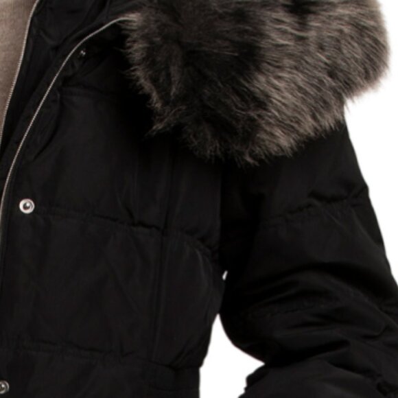 COLE HAAN Down Fill Long Puffer Jacket With Faux Fur Trim - Picture 2 of 4